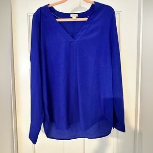 J Crew Cobalt Blue V-Neck Blouse SZ med